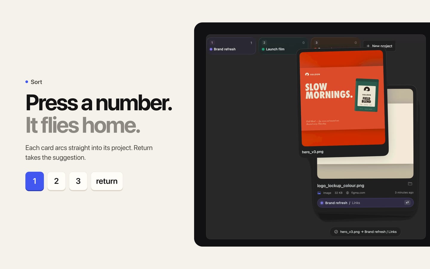 Screenshot 2: Press a number. It flies home.